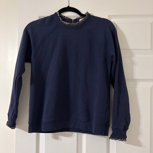 Navy Blue Crewneck Sweatshirt with Floral Trim Detail - Picture 1 of 1